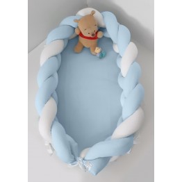 Baby Oliver Φωλιά με αποσπώμενη πλεξούδα Λευκή-Σιέλ des.110 ΦΩΛΙΑ